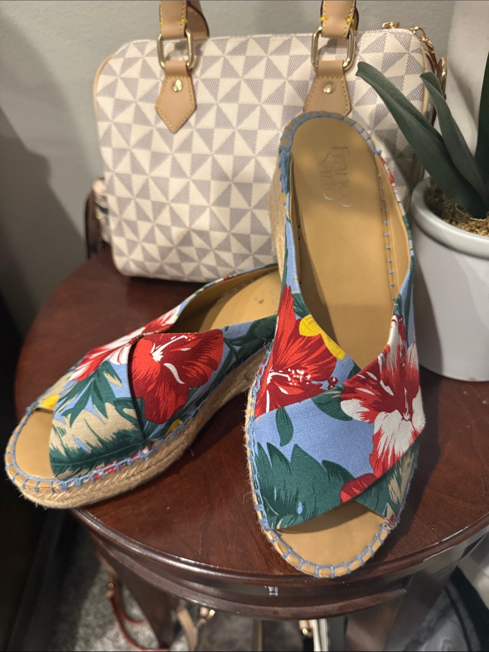 Floral Espadrille Peep-Toe Flats - Blue Floral Franco sarto beach shoes